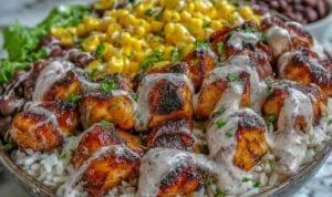 Ingredients for BBQ Ranch Chicken Bowl including chicken breast and fresh vegetables