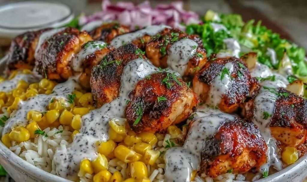 Ingredients for BBQ Ranch Chicken Bowl including chicken breast and fresh vegetables