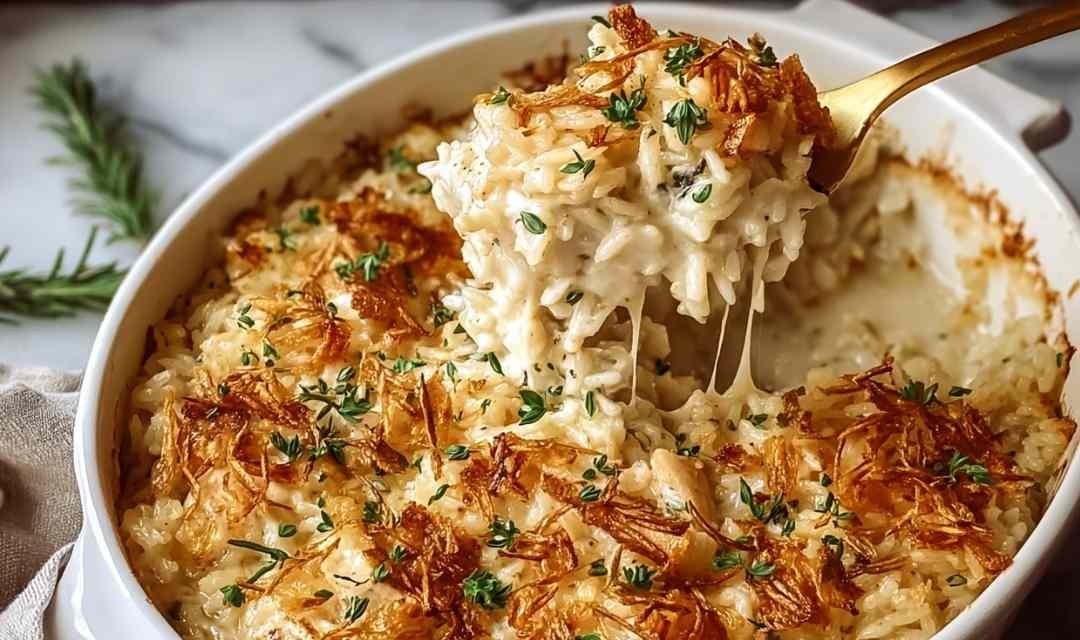 French Onion Chicken Rice Bake