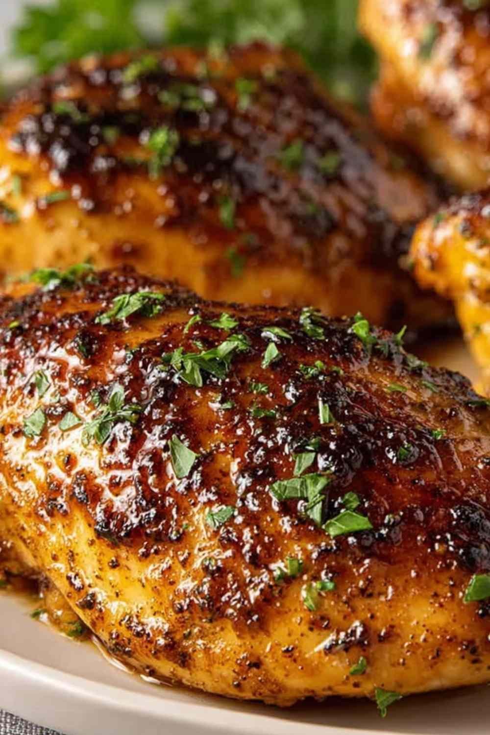 Garlic Brown Sugar Chicken cooking in a skillet with a sticky brown glaze