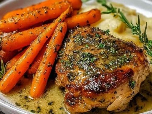 Garlic Herb Chicken & Carrot Plate prepared in a baking dish