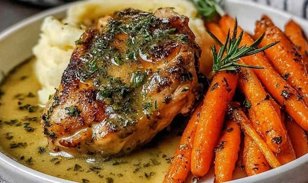 Garlic Herb Chicken & Carrot Plate prepared in a baking dish