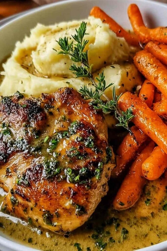Garlic Herb Chicken & Carrot Plate prepared in a baking dish