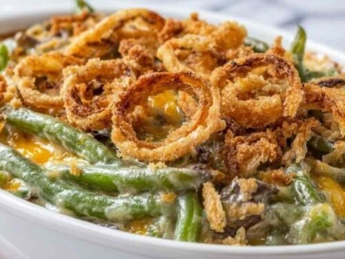 Green Bean Casserole Recipe Easy in a baking dish