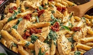 Marry Me Chicken Pasta Marry Me Chicken Pasta in a creamy sun-dried tomato sauce in a cast iron skillet