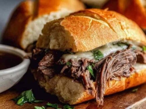 Shredded beef for Tender Instant Pot French Dip Sandwiches in Instant Pot