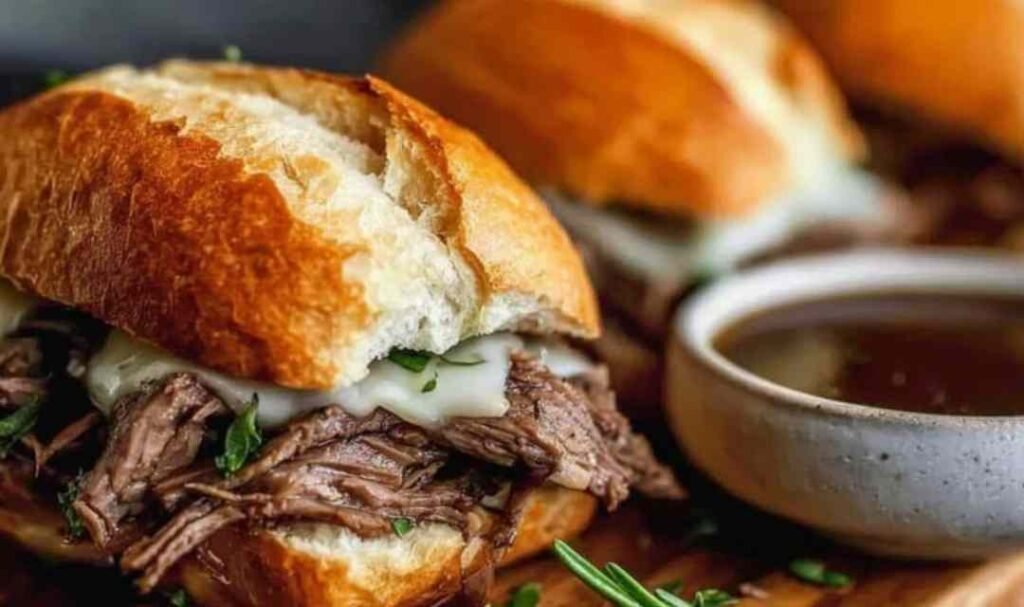 Shredded beef for Tender Instant Pot French Dip Sandwiches in Instant Pot