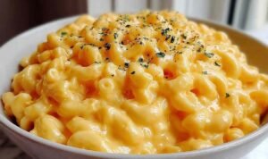 Bowl of simple mac and cheese with creamy cheddar sauce and tender elbow macaroni