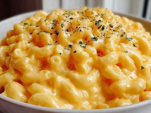 Bowl of simple mac and cheese with creamy cheddar sauce and tender elbow macaroni