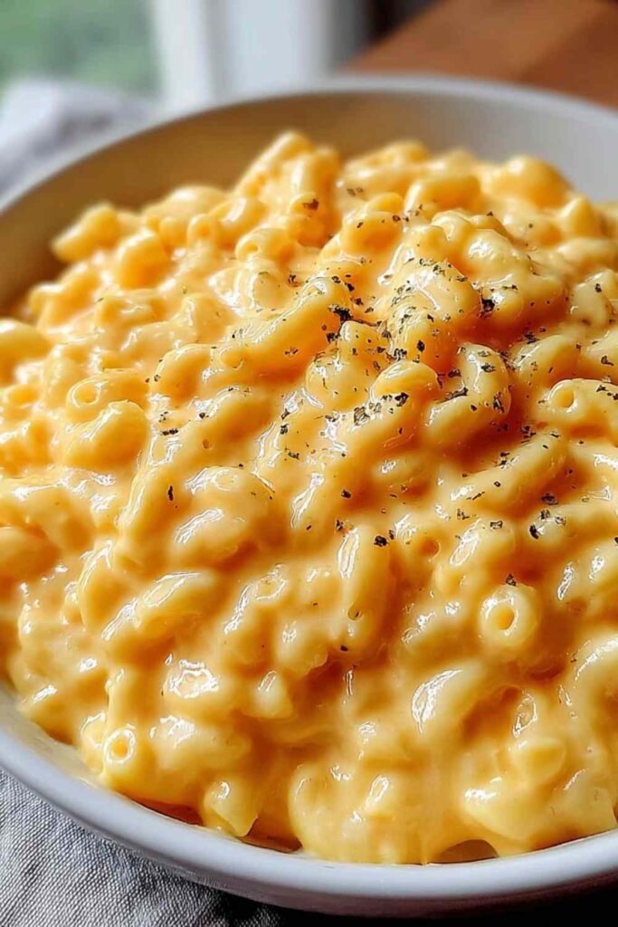 Bowl of simple mac and cheese with creamy cheddar sauce and tender elbow macaroni