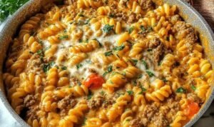 Stovetop Creamy Ground Beef Pasta Stovetop Creamy Ground Beef Pasta cooking in a skillet