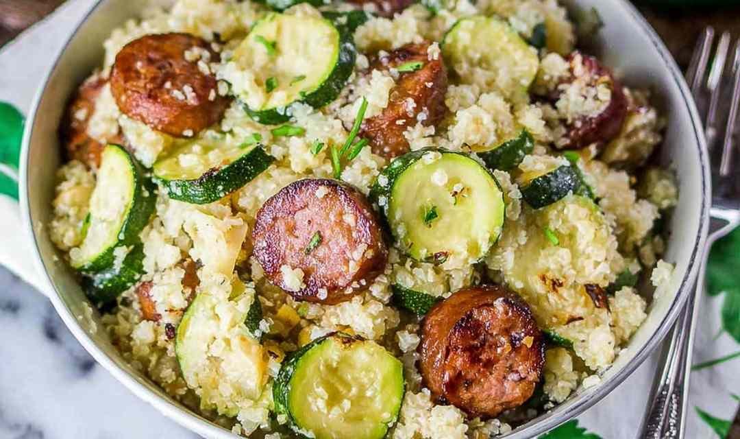 Cauliflower rice skillet with zucchini and kielbasa