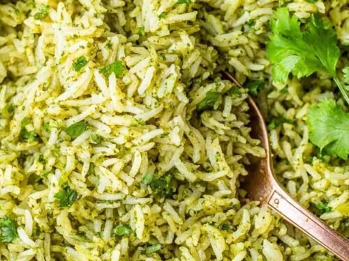 Fresh spinach and cilantro blended for cilantro lime rice