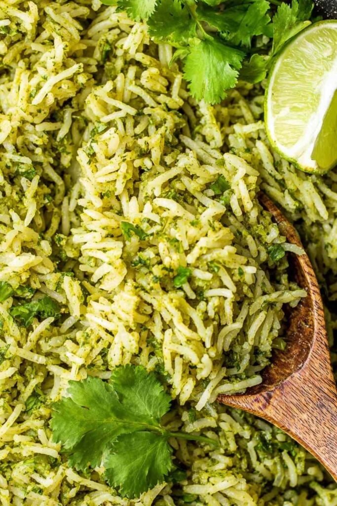 Fresh spinach and cilantro blended for cilantro lime rice