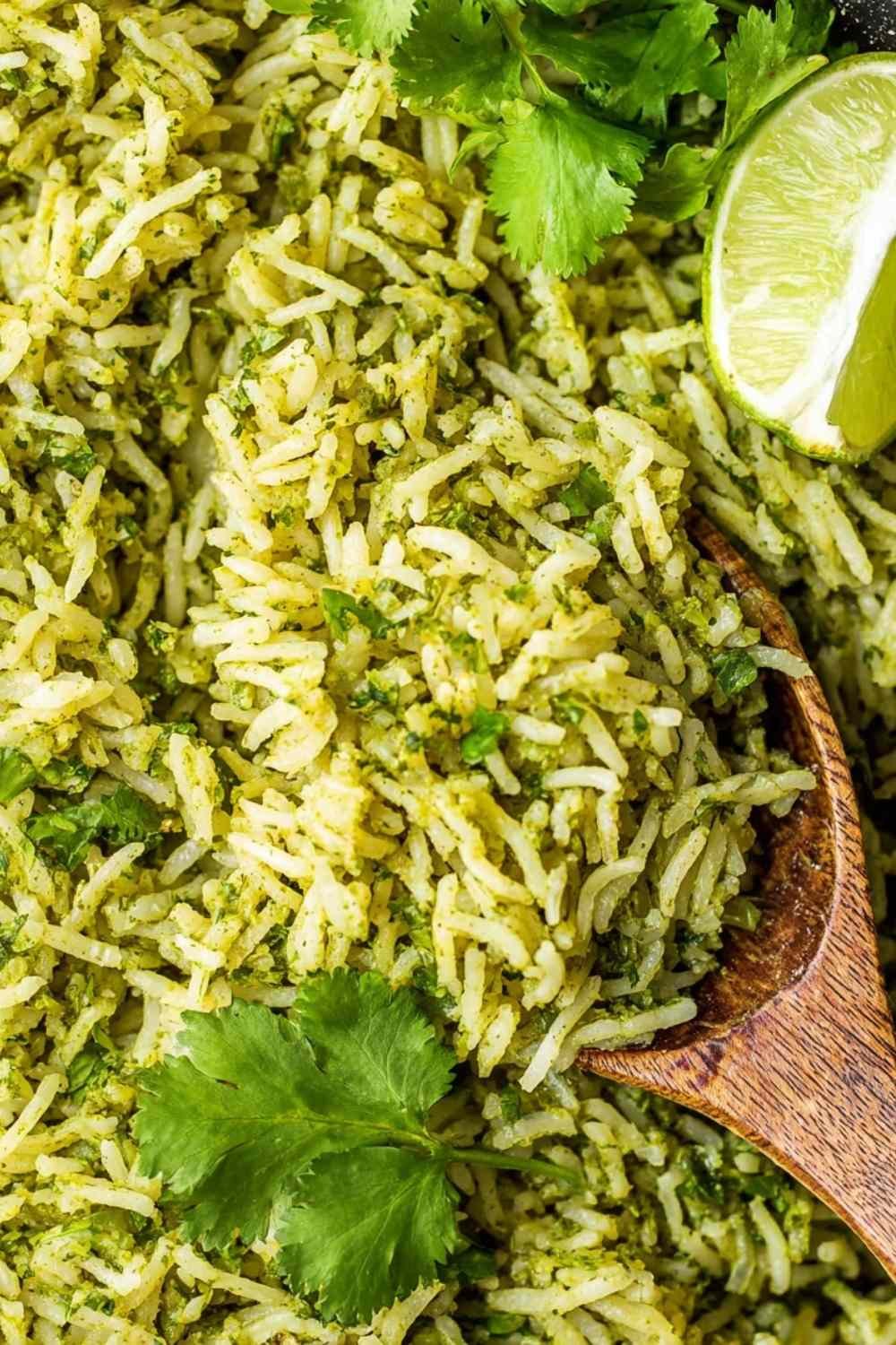 Fresh spinach and cilantro blended for cilantro lime rice