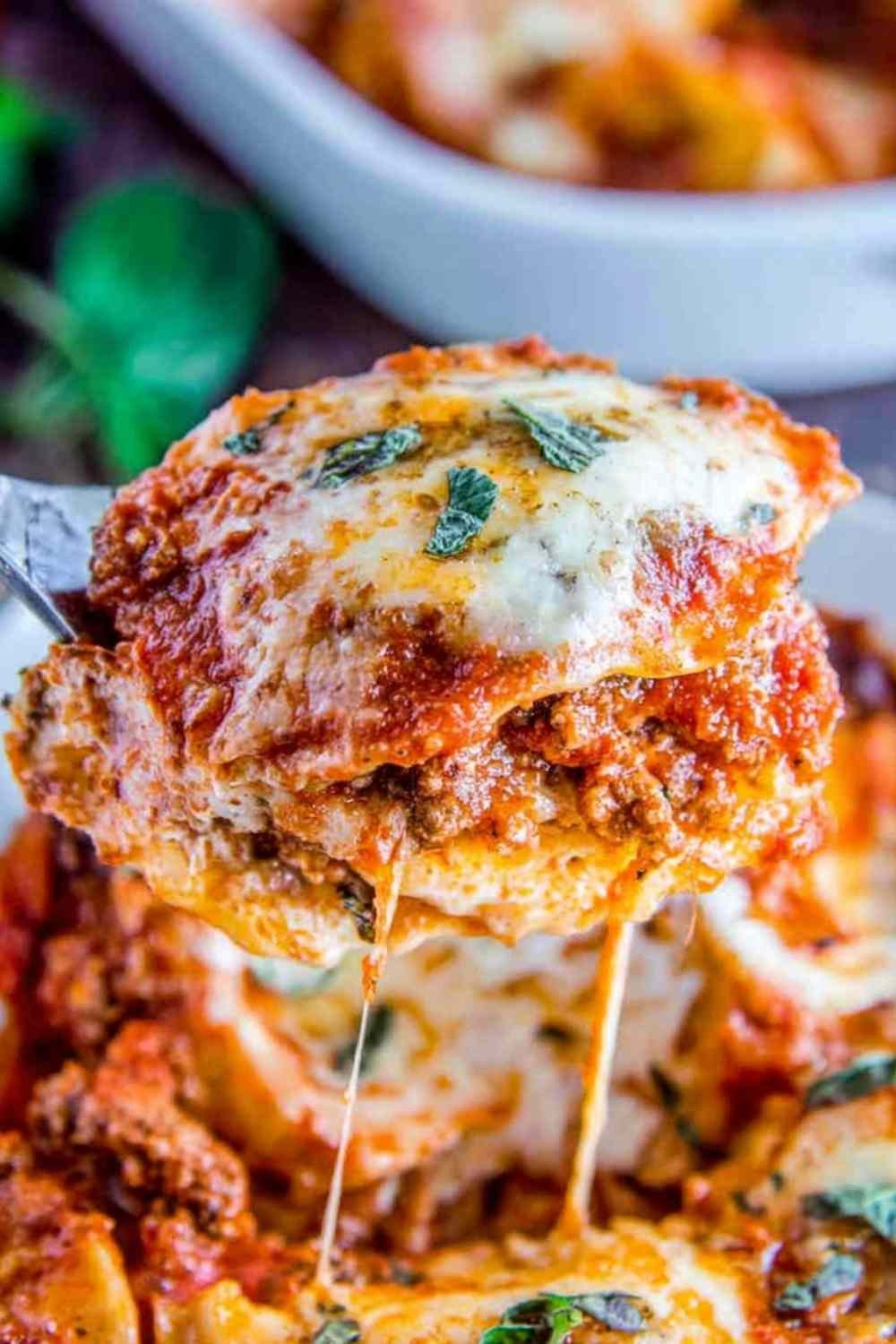 Ingredients for easy ravioli lasagna including frozen ravioli and sausage