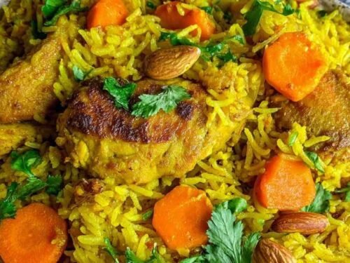 Searing spiced chicken for Indian Chicken Biryani