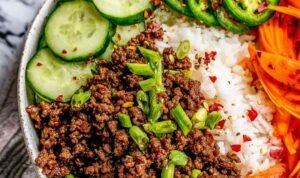 Korean Beef Recipe cooking in a cast iron skillet