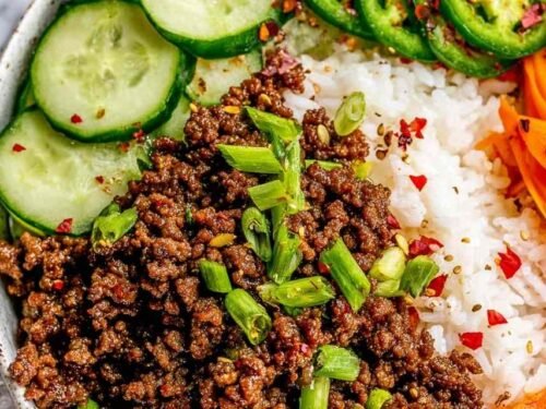 Korean Beef Recipe cooking in a cast iron skillet