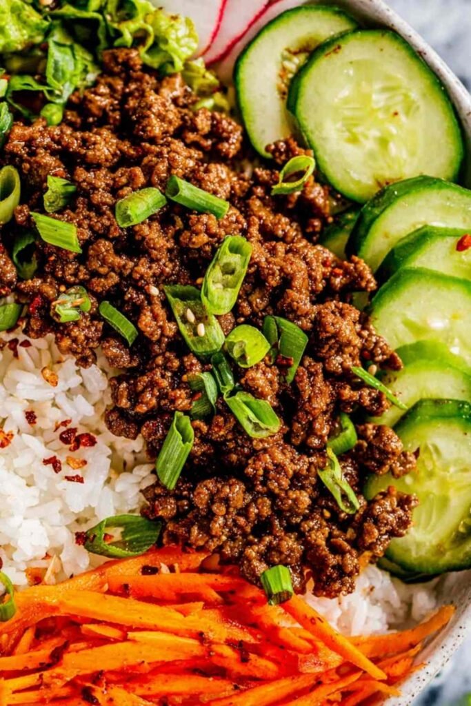 Korean Beef Recipe cooking in a cast iron skillet