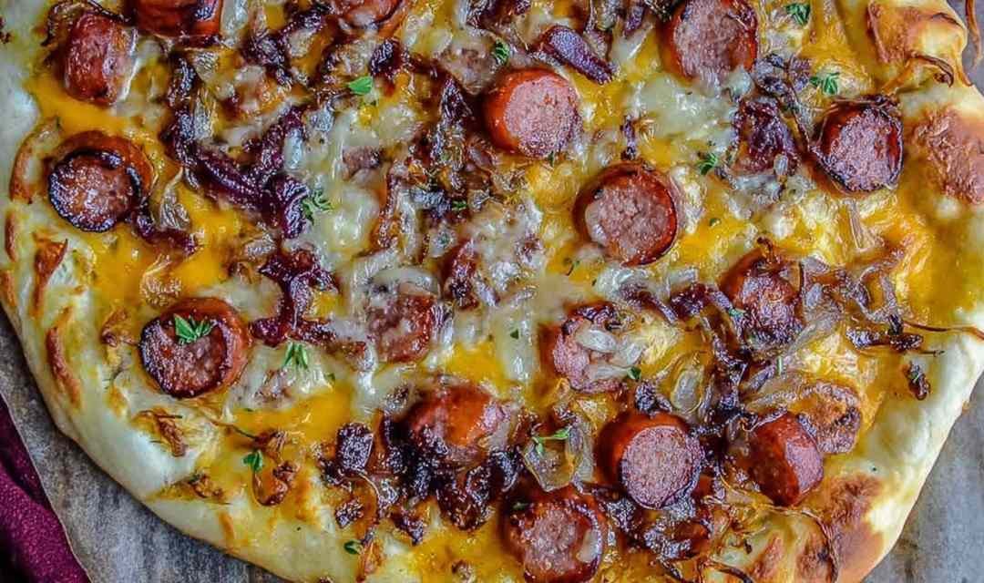 Leftover hot dog pizza