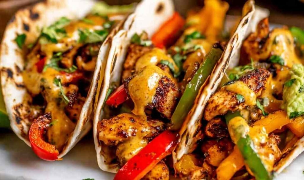 Raw chicken thighs sliced in a bowl with chicken fajitas marinade