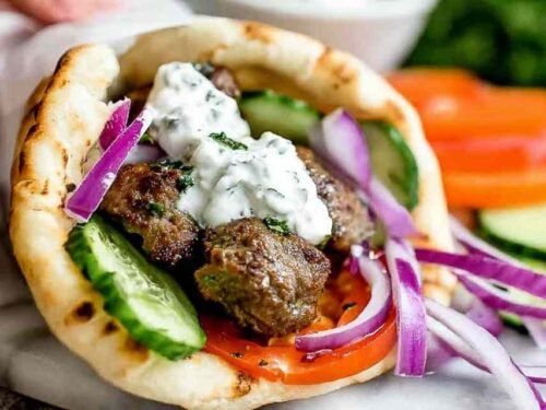 Raw meat mixture for homemade gyros recipe in a bowl